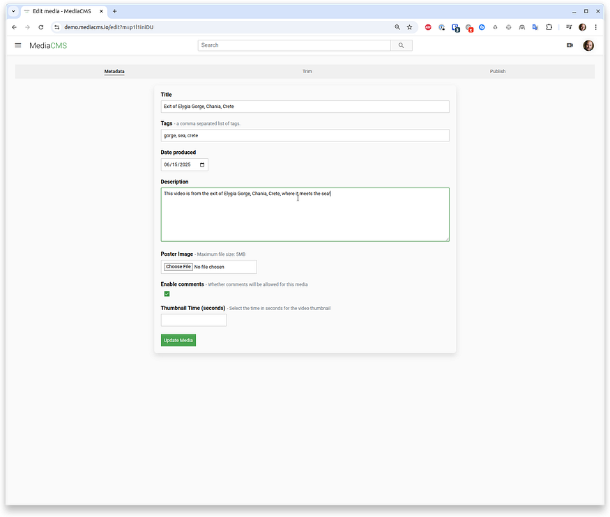 Editing the metadata section