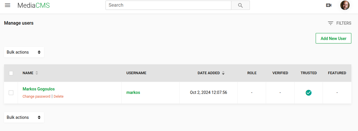 User management interface